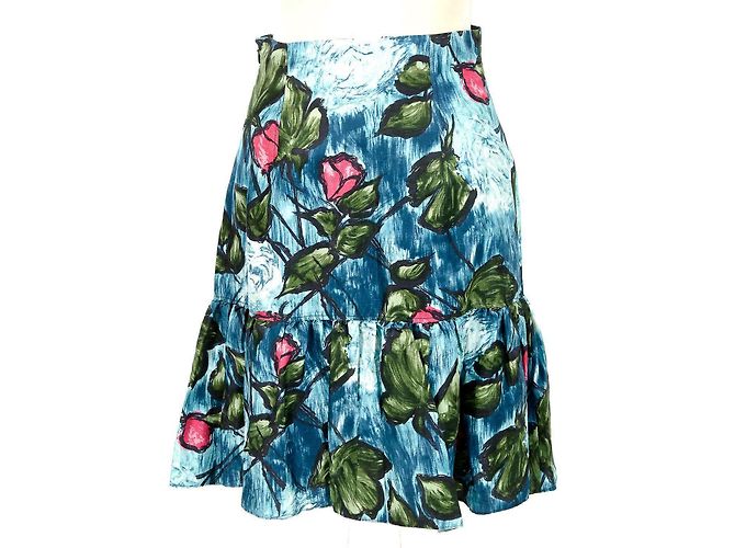 Falda Kenzo de seda con estampado floral blanco y azul Multicolor - vista 2