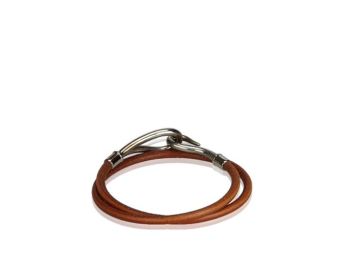 Hermès Bracciale doppio giro con gancio jumbo Marrone Argento - vista 3