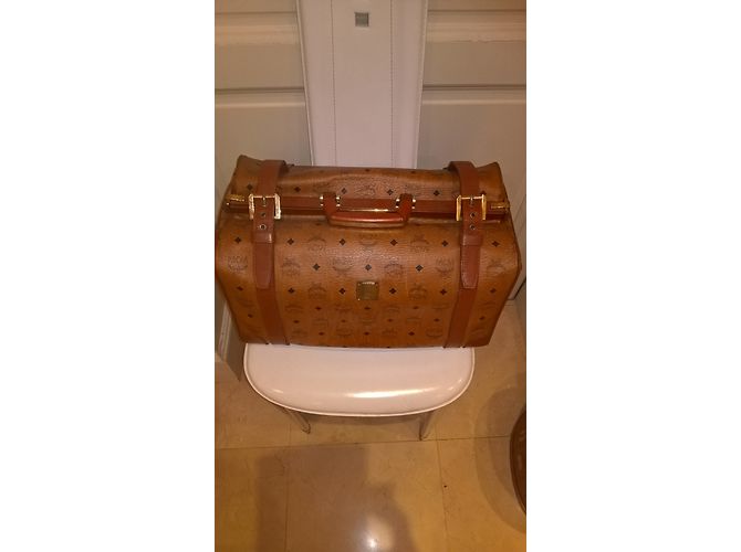 Borsa da viaggio MCM in pelle marrone chiaro - vista 4