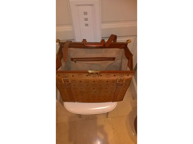 Borsa da viaggio MCM in pelle marrone chiaro - vista 5