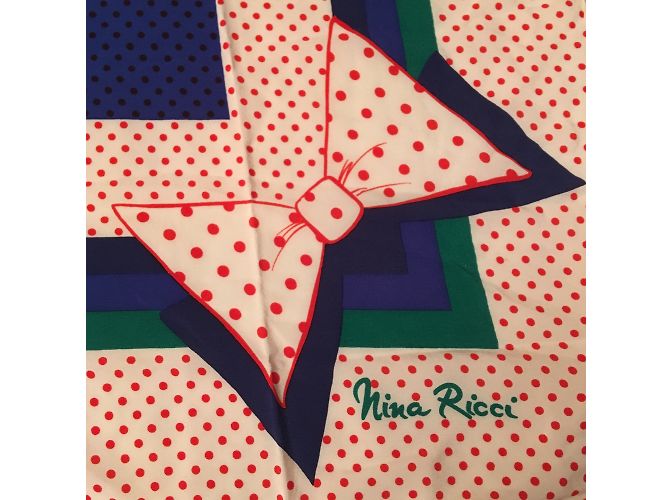 Foulard Nina Ricci in seta a pois 81 cm Bianco Rosso Verde Blu scuro - vista 2