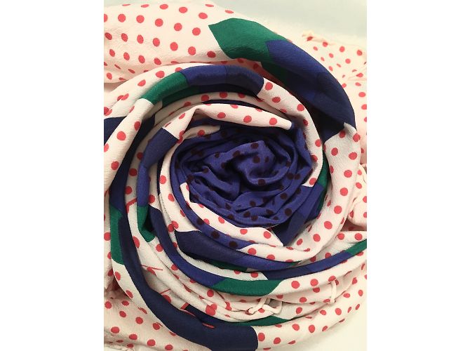 Foulard Nina Ricci in seta a pois 81 cm Bianco Rosso Verde Blu scuro - vista 5