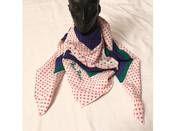 Foulard Nina Ricci in seta a pois 81 cm Bianco Rosso Verde Blu scuro - vista 6