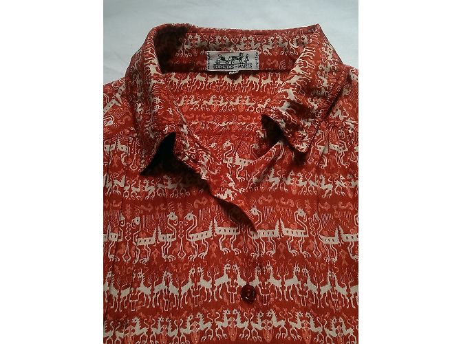 Blusa de seda estampada Hermès Splendid beige naranja - vista 5