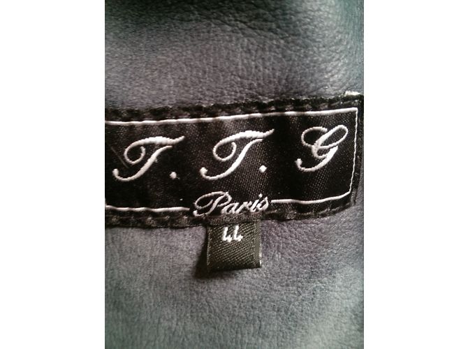 Autre Marque Abrigo Manifique de piel y efecto jeans azul gris - vista 4