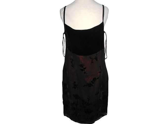 Autre Marque Seidensamt kurzes Abendkleid Schwarz Rot - Ansicht 2