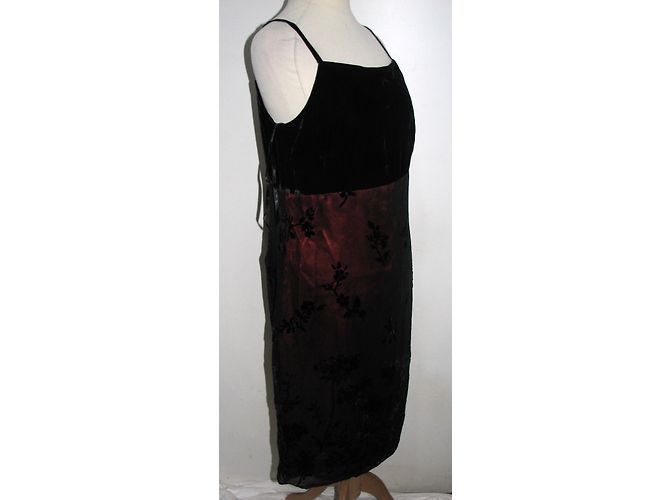 Autre Marque Seidensamt kurzes Abendkleid Schwarz Rot - Ansicht 3