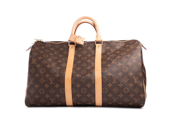 Louis Vuitton Keepall 45 in pelle marrone - vista 3