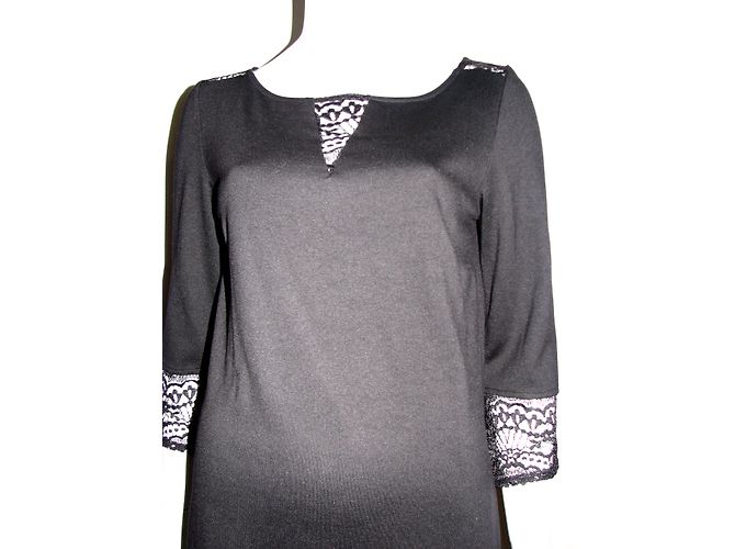 Autre Marque Kleid mit Spitzeneinsätzen Schwarz - Ansicht 3