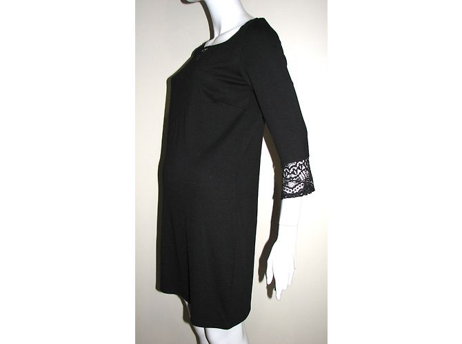 Autre Marque Kleid mit Spitzeneinsätzen Schwarz - Ansicht 4