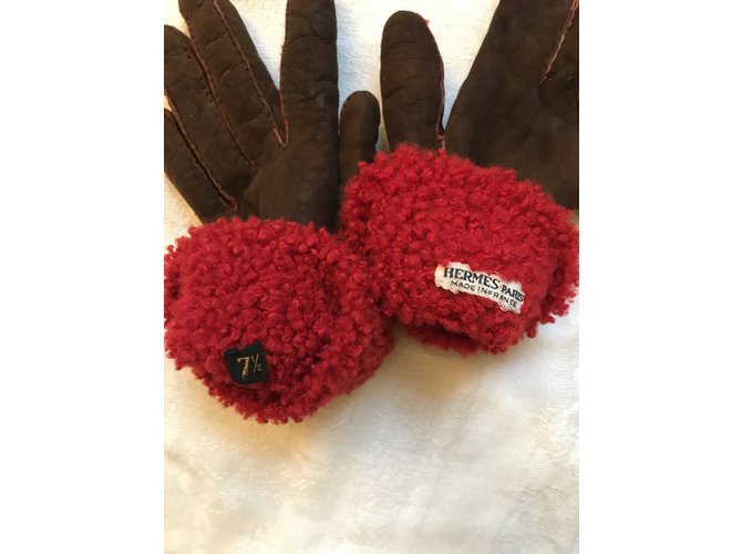 Hermès Guanti Shearling Marrone - vista 4