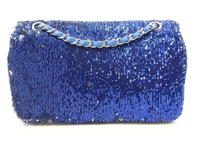 Timeless Chanel Handtasche Silber Blau Marineblau - Ansicht 2