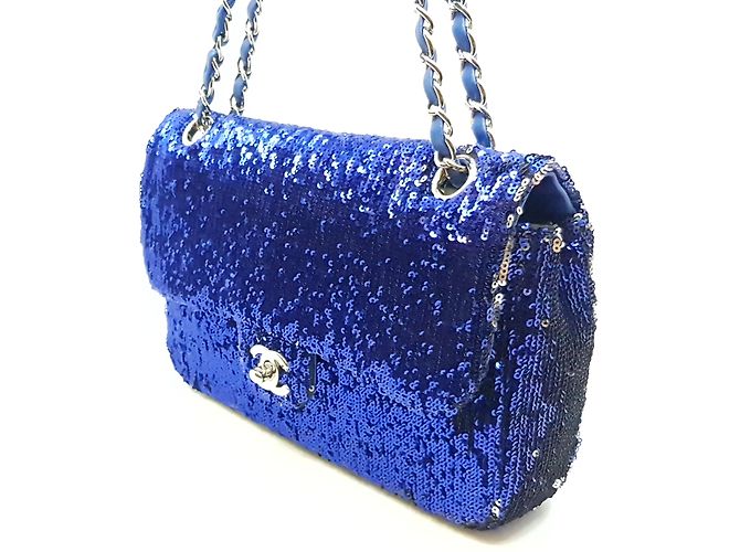 Timeless Chanel Handtasche Silber Blau Marineblau - Ansicht 4
