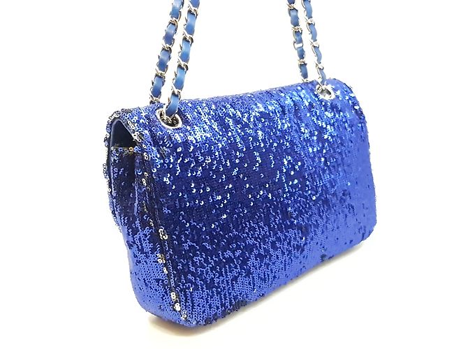 Timeless Chanel Handtasche Silber Blau Marineblau - Ansicht 5
