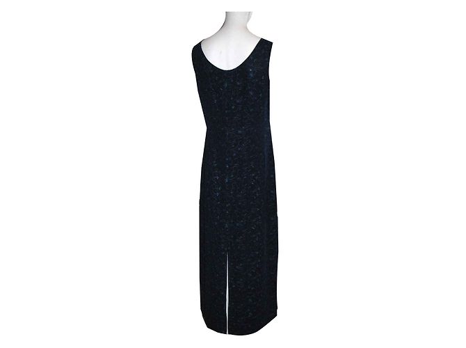 Autre Marque Langes Chiffonkleid mit Stickerei Blau - Ansicht 2