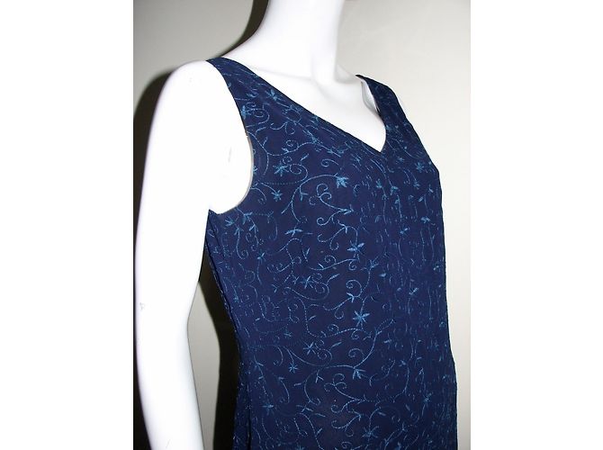 Autre Marque Langes Chiffonkleid mit Stickerei Blau - Ansicht 3