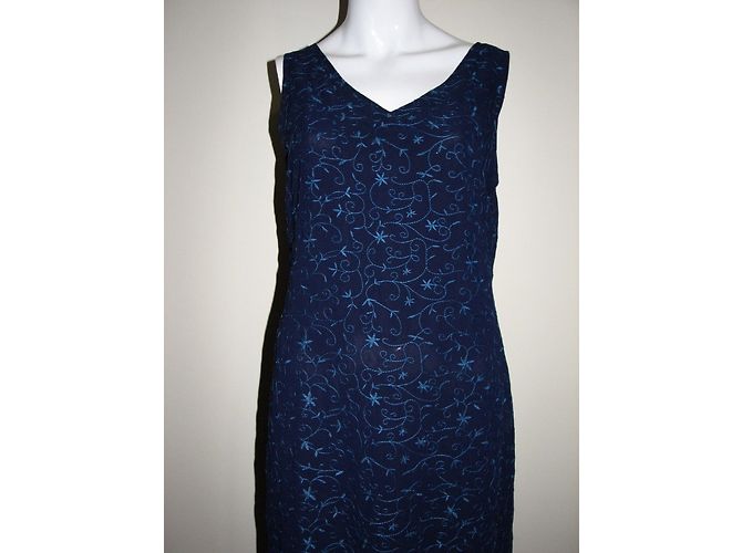 Autre Marque Langes Chiffonkleid mit Stickerei Blau - Ansicht 4