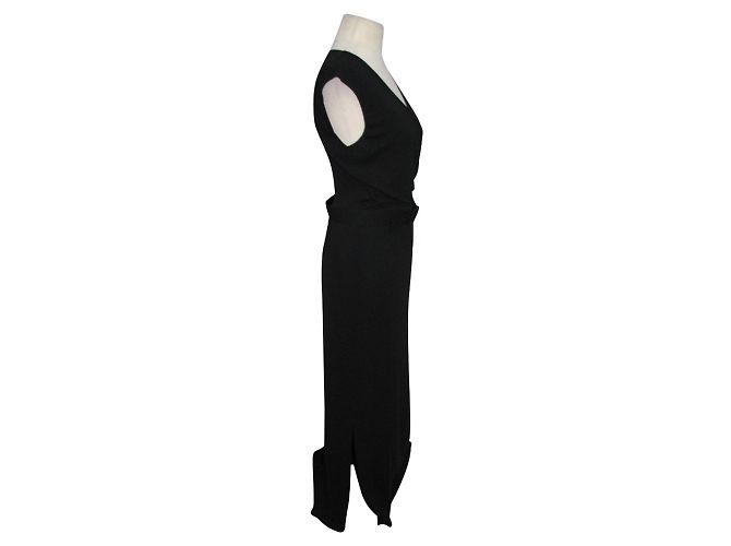 Max Mara Langes schwarzes Kleid mit Gürtel - Ansicht 2