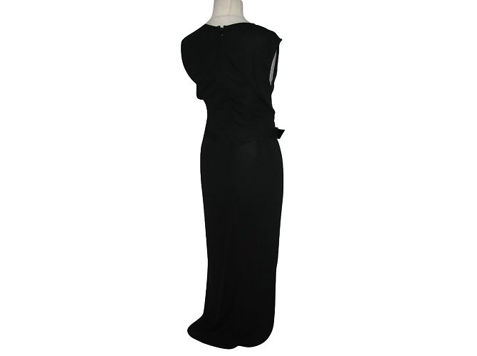 Max Mara Langes schwarzes Kleid mit Gürtel - Ansicht 3