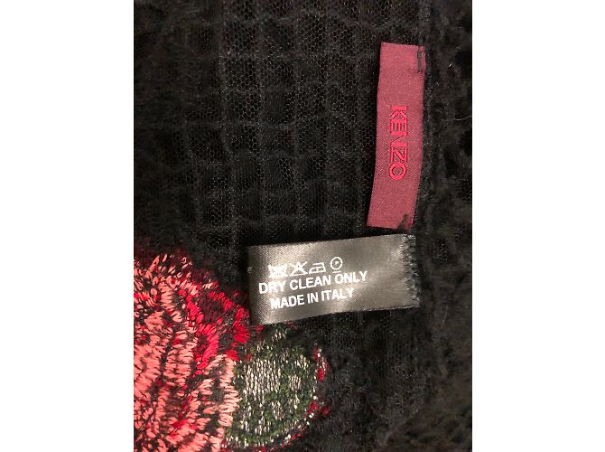 Kenzo Wollschal Schwarz mit rotem Blumenmuster - Ansicht 2