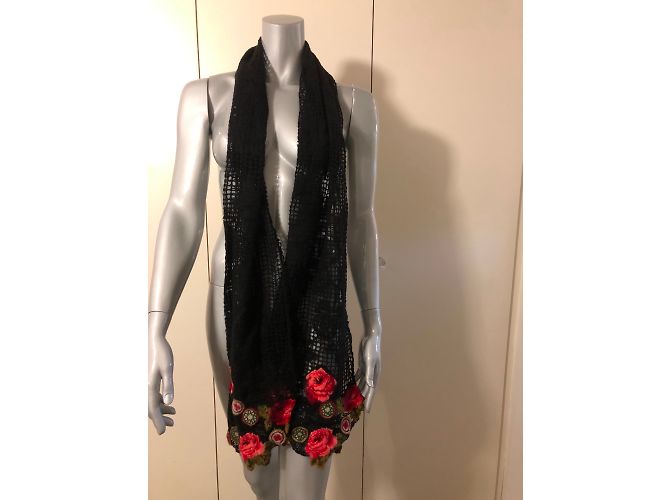 Kenzo Wollschal Schwarz mit rotem Blumenmuster - Ansicht 3