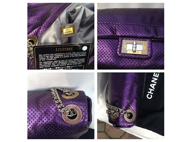 Borsa Chanel 2.55 in pelle di agnello traforata viola metallizzato Porpora - vista 6