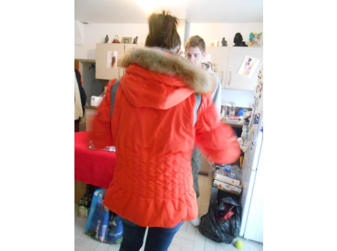 Autre Marque Lutha Bestickter Mantel Orange aus Polyester mit Pelzkapuze - Ansicht 2