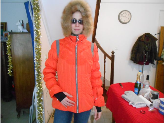 Autre Marque Lutha Bestickter Mantel Orange aus Polyester mit Pelzkapuze - Ansicht 3