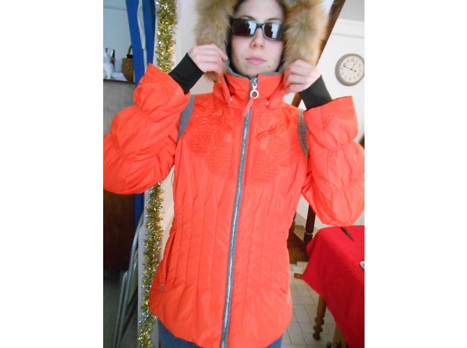 Autre Marque Lutha Bestickter Mantel Orange aus Polyester mit Pelzkapuze - Ansicht 4