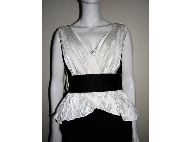 Marchesa Abito da cocktail bianco e nero peplo - vista 3
