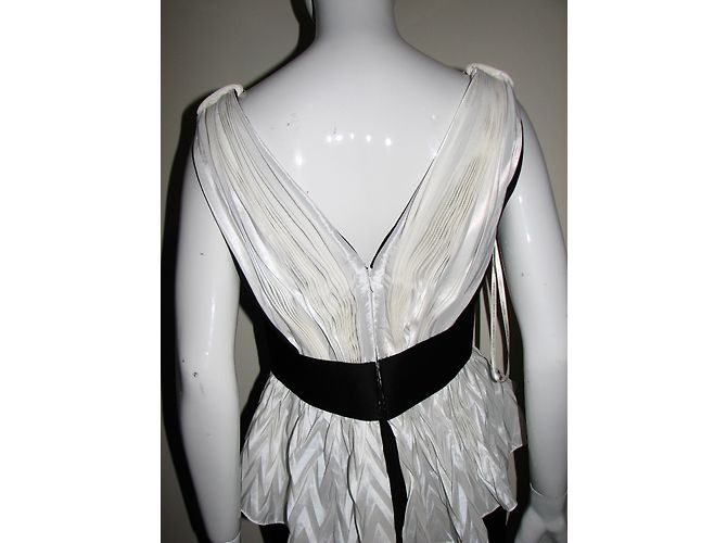 Marchesa Abito da cocktail bianco e nero peplo - vista 6
