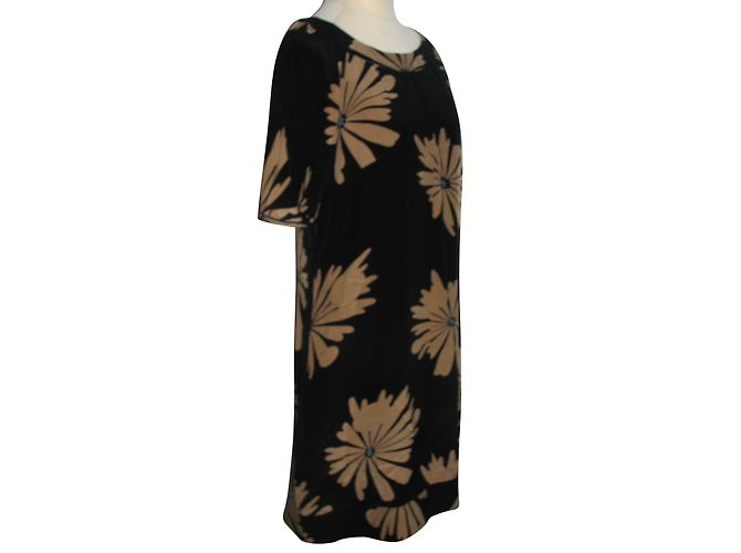 Joseph Seidenkleid mit Blumenmuster schwarz und caramel Karamell - Ansicht 2