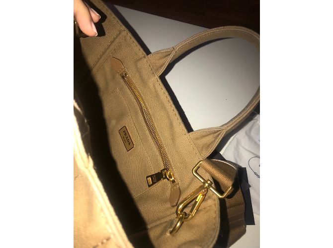 Borsa Prada in tela color caramello - vista 3