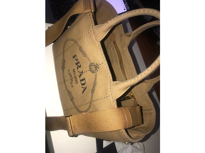 Borsa Prada in tela color caramello - vista 4