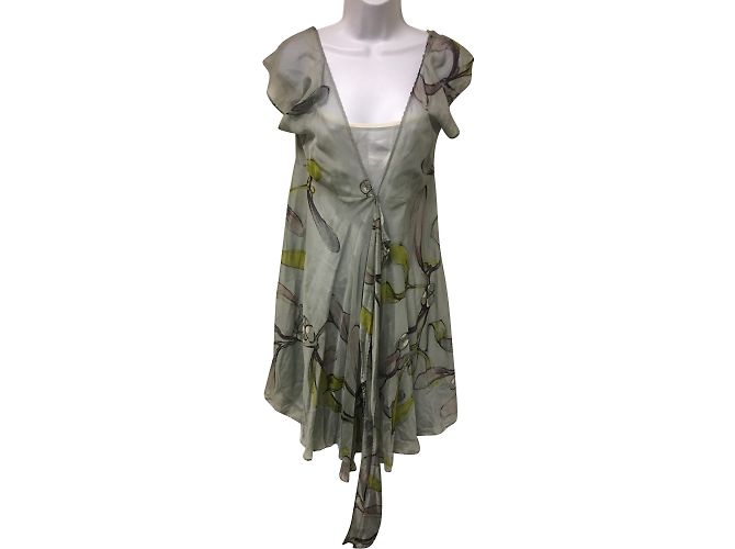 Vestido Hoss Intropia Hielo Ice em chiffon de seda aqua Verde - vista 2