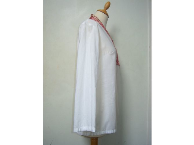 Kaftan Antik Batik de algodón blanco y rojo Roja - vista 3