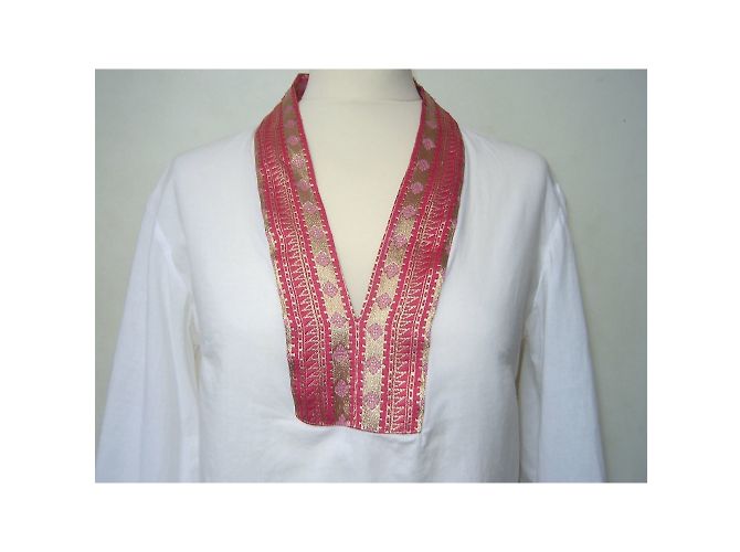 Kaftan Antik Batik de algodón blanco y rojo Roja - vista 4