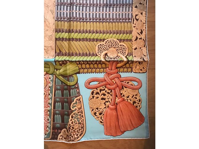 Hermès Hermes Square 90 Silk Parure of Samurai Blu - vista 3