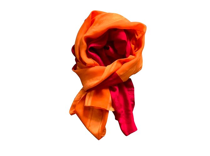 Autre Marque Zweifarbige Seidenstola Rot / Orange  175* 90 cm - Ansicht 2