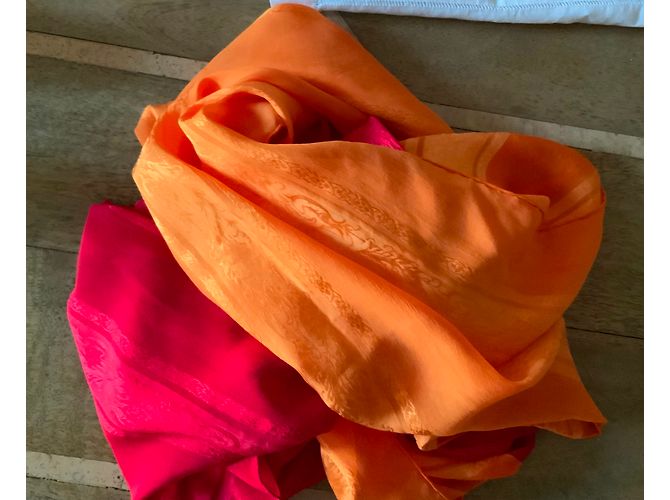 Autre Marque Zweifarbige Seidenstola Rot / Orange  175* 90 cm - Ansicht 4