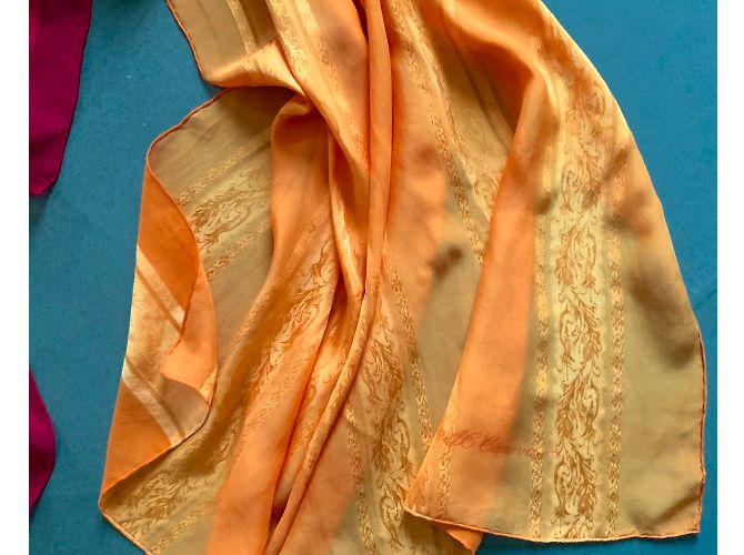 Autre Marque Zweifarbige Seidenstola Rot / Orange  175* 90 cm - Ansicht 5
