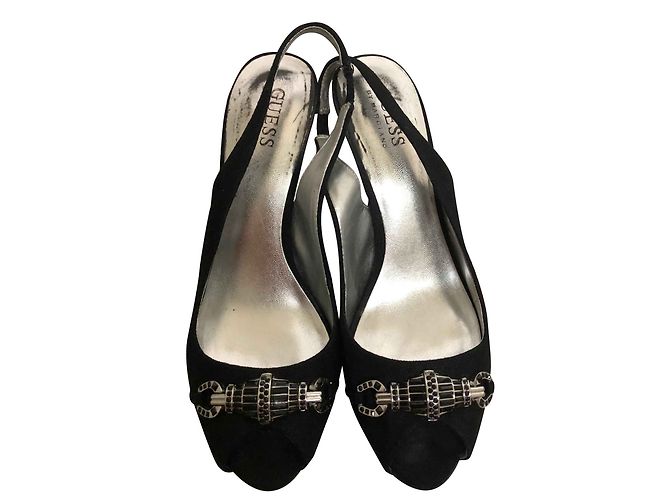 Guess Black Open Front Pumps with Rhinestones - view 2