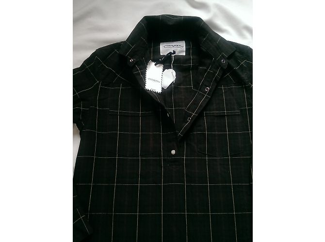 Vestido camisa Thomsen de algodón con cuadros negro - vista 5