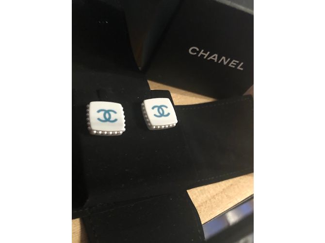 Chanel-Logo-Ohrring Silber Weiß Marineblau - Ansicht 3