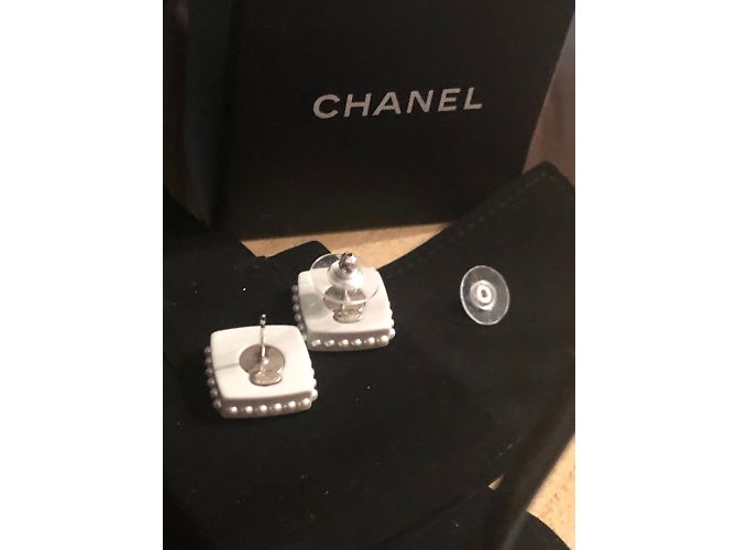 Chanel-Logo-Ohrring Silber Weiß Marineblau - Ansicht 4
