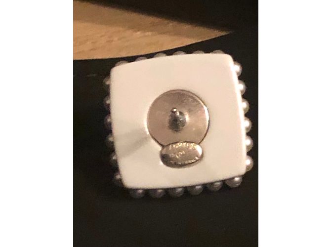 Chanel-Logo-Ohrring Silber Weiß Marineblau - Ansicht 7
