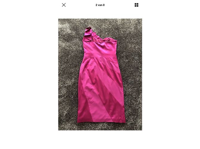 Karen Millen One Shoulder Midikleid Fuchsia Baumwolle - Ansicht 3