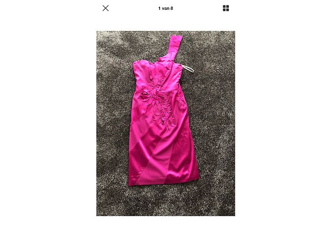 Karen Millen One Shoulder Midikleid Fuchsia Baumwolle - Ansicht 8