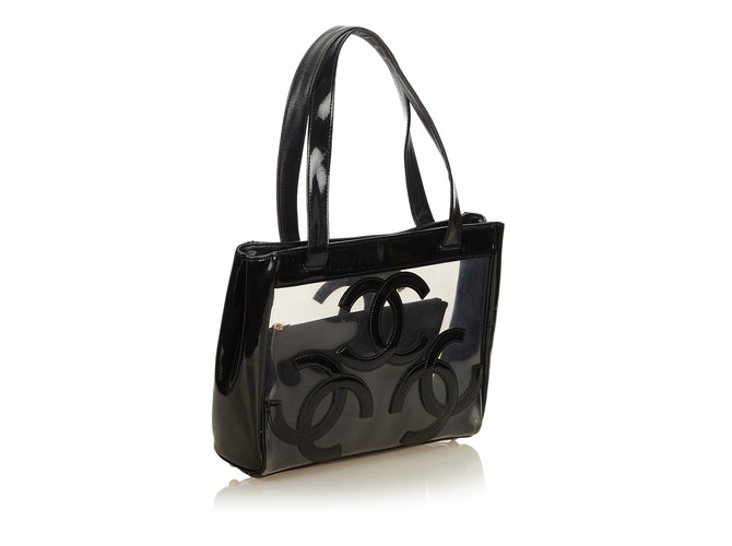 Chanel Klare Vinyl-Einkaufstasche Schwarz - Ansicht 2