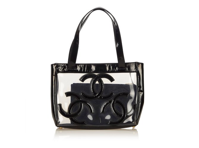 Chanel Klare Vinyl-Einkaufstasche Schwarz - Ansicht 3
